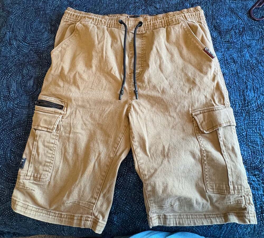 Y2K Akademiks Jeanius Level Men's Cargo Shorts with Elastic Drawstring Waist